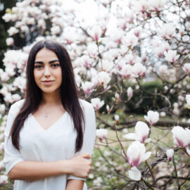 Woman in spring -Magnolia tree