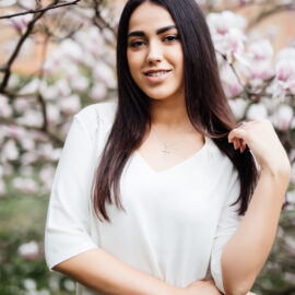 Woman in spring -Magnolia tree