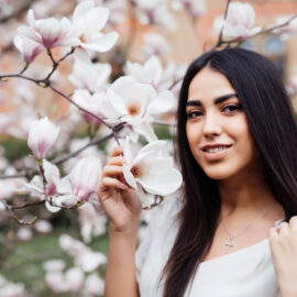 Woman in spring -Magnolia tree