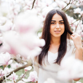 Woman in spring -Magnolia tree