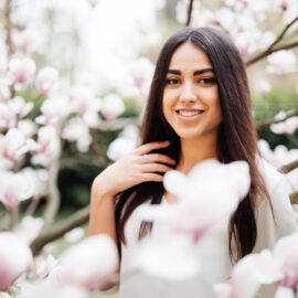 Woman in spring -Magnolia tree